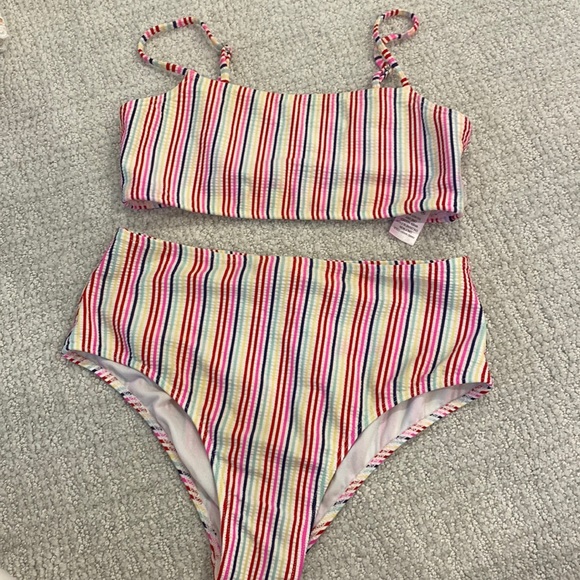 Tilly’s girls high rise rainbow striped bikini!! Size 14 - Picture 1 of 4